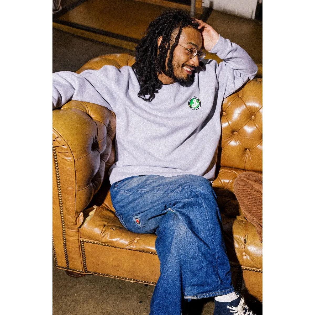 Brooklyn Brewery sweat col rond coton lourd logo imprimé