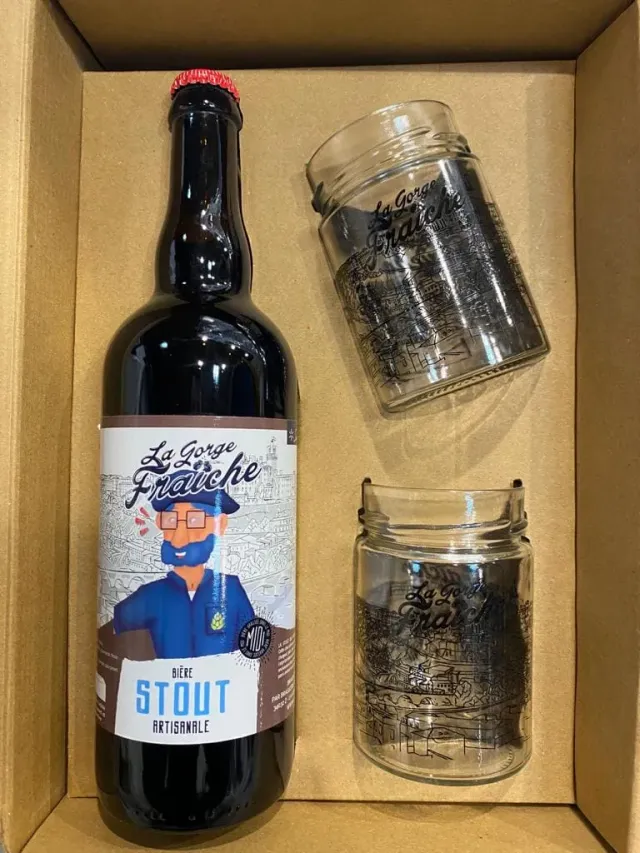 La Gorge Fraîche Stout coffret bière 75cl + 2 verres noire