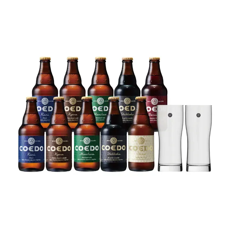 Coedo Coffret 10 bouteilles + 2 verres bière blonde mixte