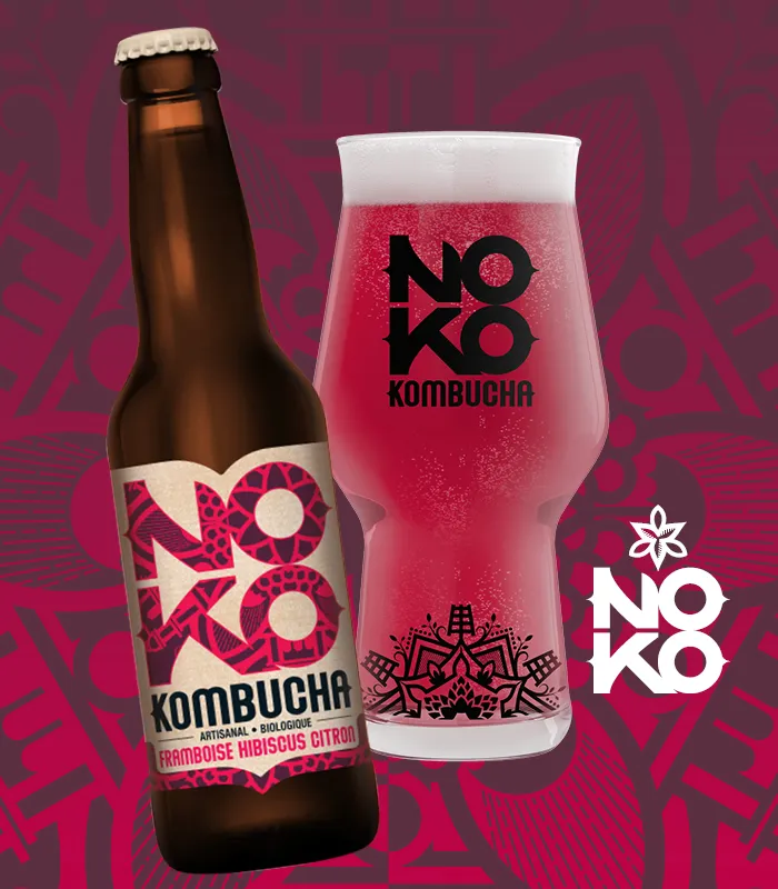 Noko framboise hibiscus kombucha citron vert 33cl bio
