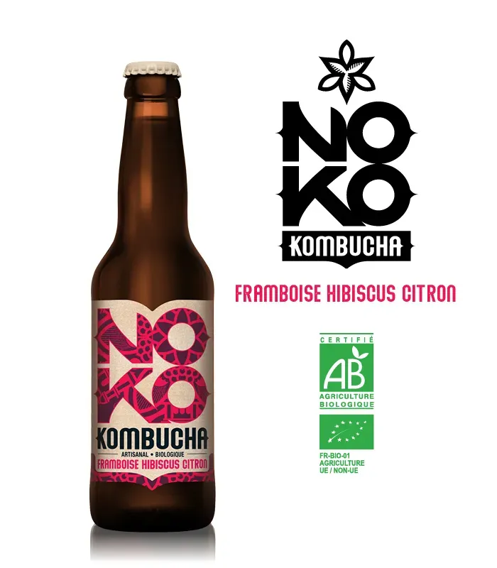 Noko framboise hibiscus kombucha citron vert 33cl bio
