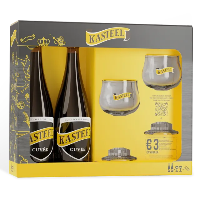 Kasteel Cuvée bière brune 2x75cl+2 verres 11%